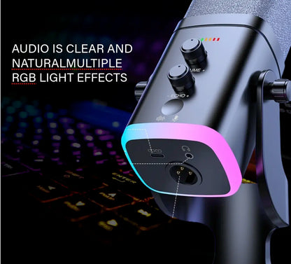 Gaming USB/XLR Microphone for Podcast, Dynamic Mic with Controllable RGB, Touch Mute, Headphone Jack, Desktop Stand, Vocal Mic for Singing Gaming Streaming Podcasting-Lsd-Yu8 RGB Condenser Microphone