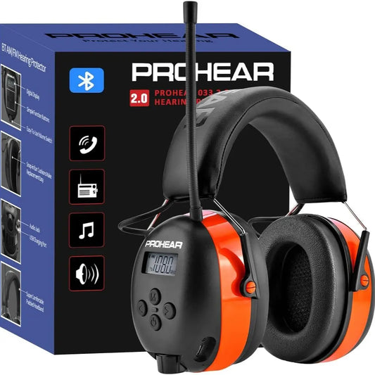 PROHEAR 033 2.0 Bluetooth 5.2 AM/FM Radio Headphones with 31dB NRR and Smart Display for Comfortable Industrial Hearing Protection