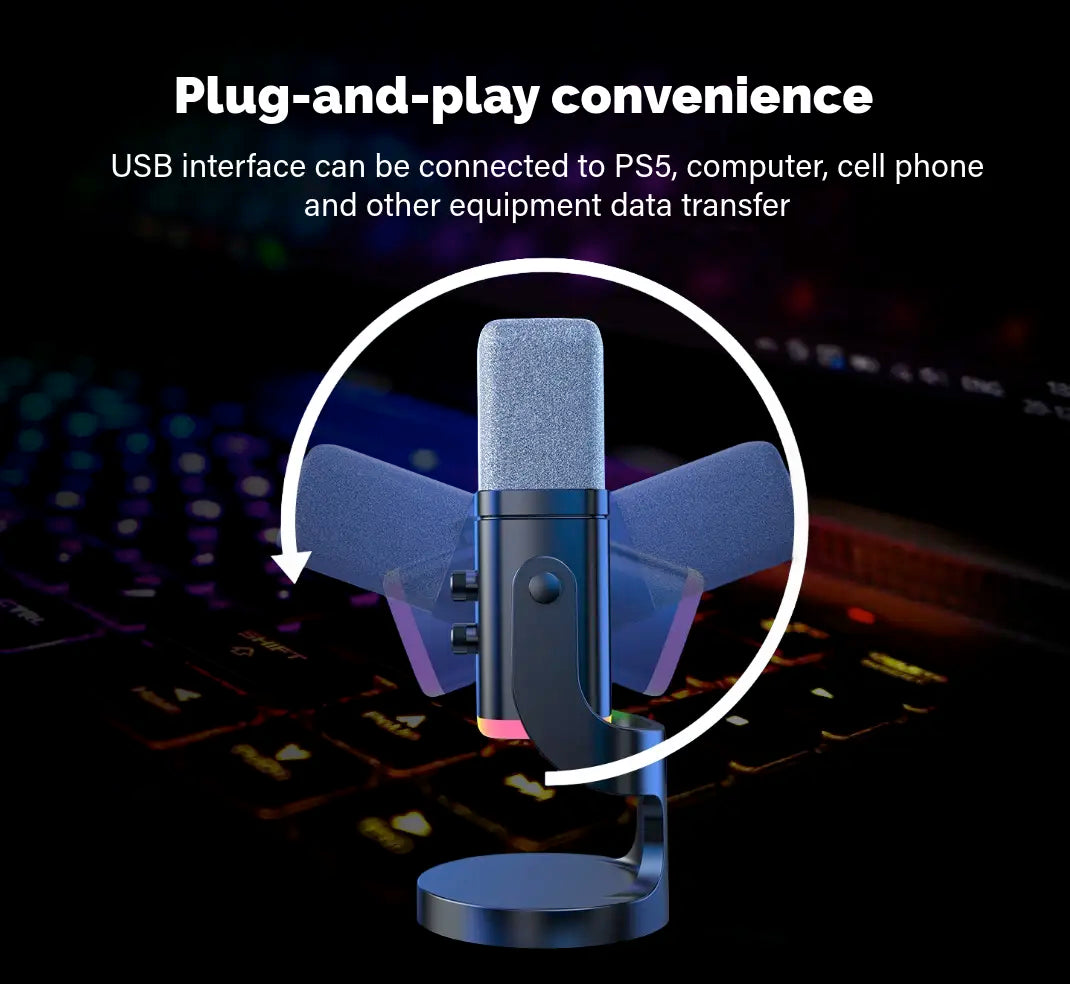 Gaming USB/XLR Microphone for Podcast, Dynamic Mic with Controllable RGB, Touch Mute, Headphone Jack, Desktop Stand, Vocal Mic for Singing Gaming Streaming Podcasting-Lsd-Yu8 RGB Condenser Microphone
