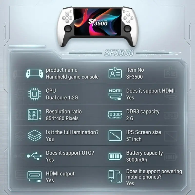 5-Inch Sf3500 HD Handheld Console, Portable Gaming System, Retro Arcade Simulator, Dual Player, TV Output, Audio Video Playback, Perfect for Gaming Lovers #GLOBAL PICKS