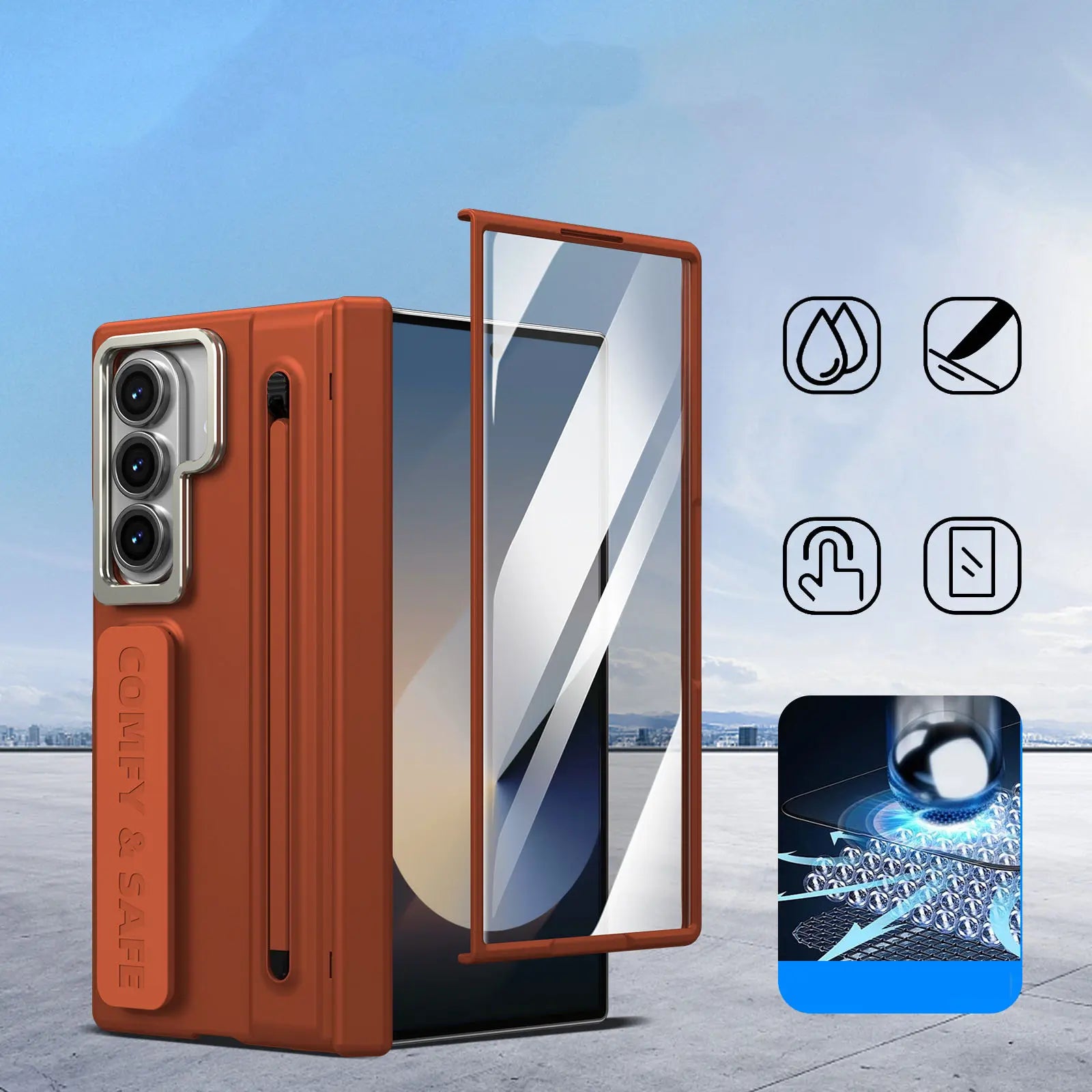 Premium Foldable Phone Case with Built-In Stand & Pen Holder