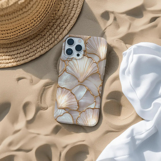 Stained Flat Printing Seashell Phone Case, Faux Mosaic Coquette Coastal Cover, Protective Shockproof Ultra Slim Minimal Case for Iphone 16/15/14/13/12 Pro Max, Samsung S23/S24/S25/S26
