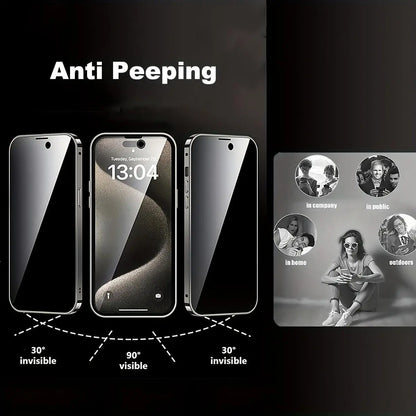 Magnetic Anti-Spy Phone Case with Dual-Sided Scratch-Resistant Glass and Strong Magnet Attachment, Metal Frame, Compatible with iPhone 12-17