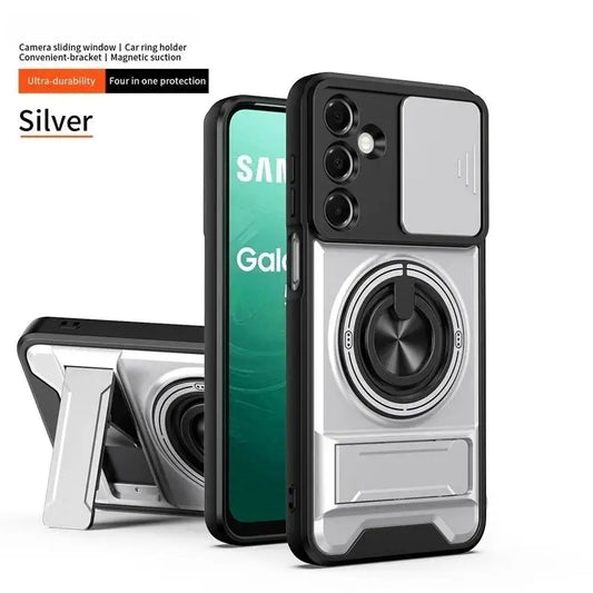 Premium Armor Case for Samsung Galaxy S21 to S26 Series with 360° Stand, Ring Holder, Slide Camera Cover, Magnetic Protection, Anti-Drop Design, and Waterproof Features