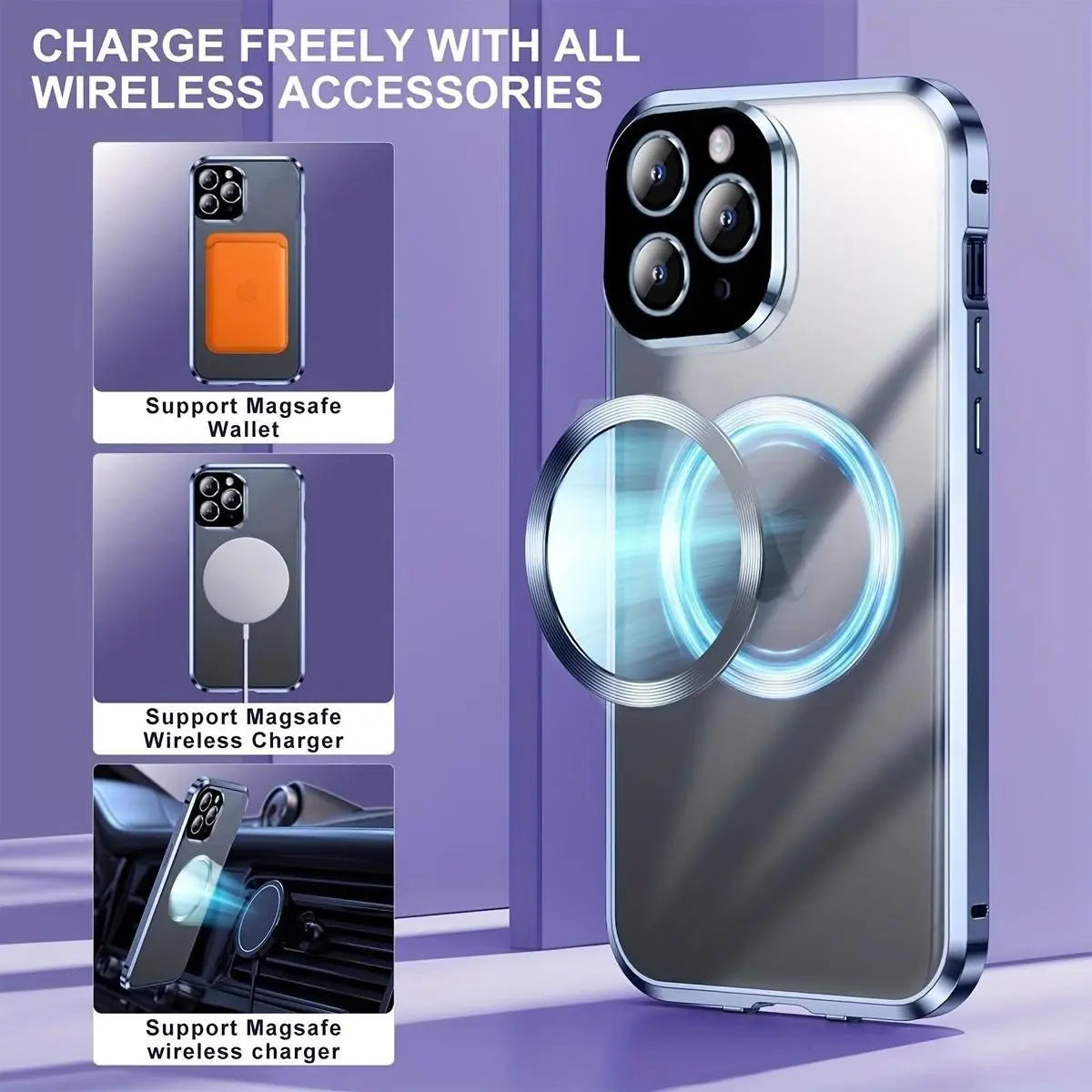 Magnetic Anti-Spy Phone Case with Dual-Sided Scratch-Resistant Glass and Strong Magnet Attachment, Metal Frame, Compatible with iPhone 12-17