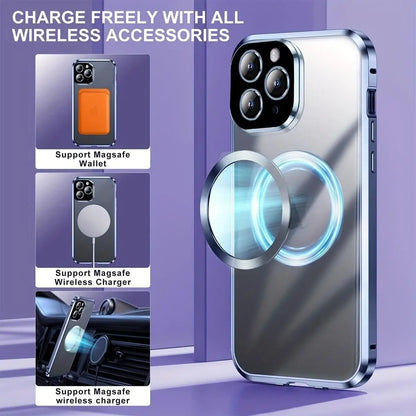 Magnetic Anti-Spy Phone Case with Dual-Sided Scratch-Resistant Glass and Strong Magnet Attachment, Metal Frame, Compatible with iPhone 12-17