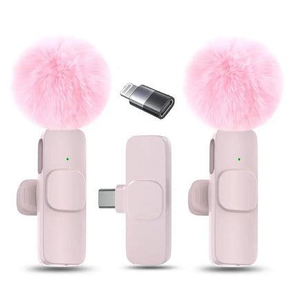2.4G Wireless Clip-On Microphone with Lightning and USB-C Adapters for Professional Audio Recording in Video Production, YouTube, and Interviews