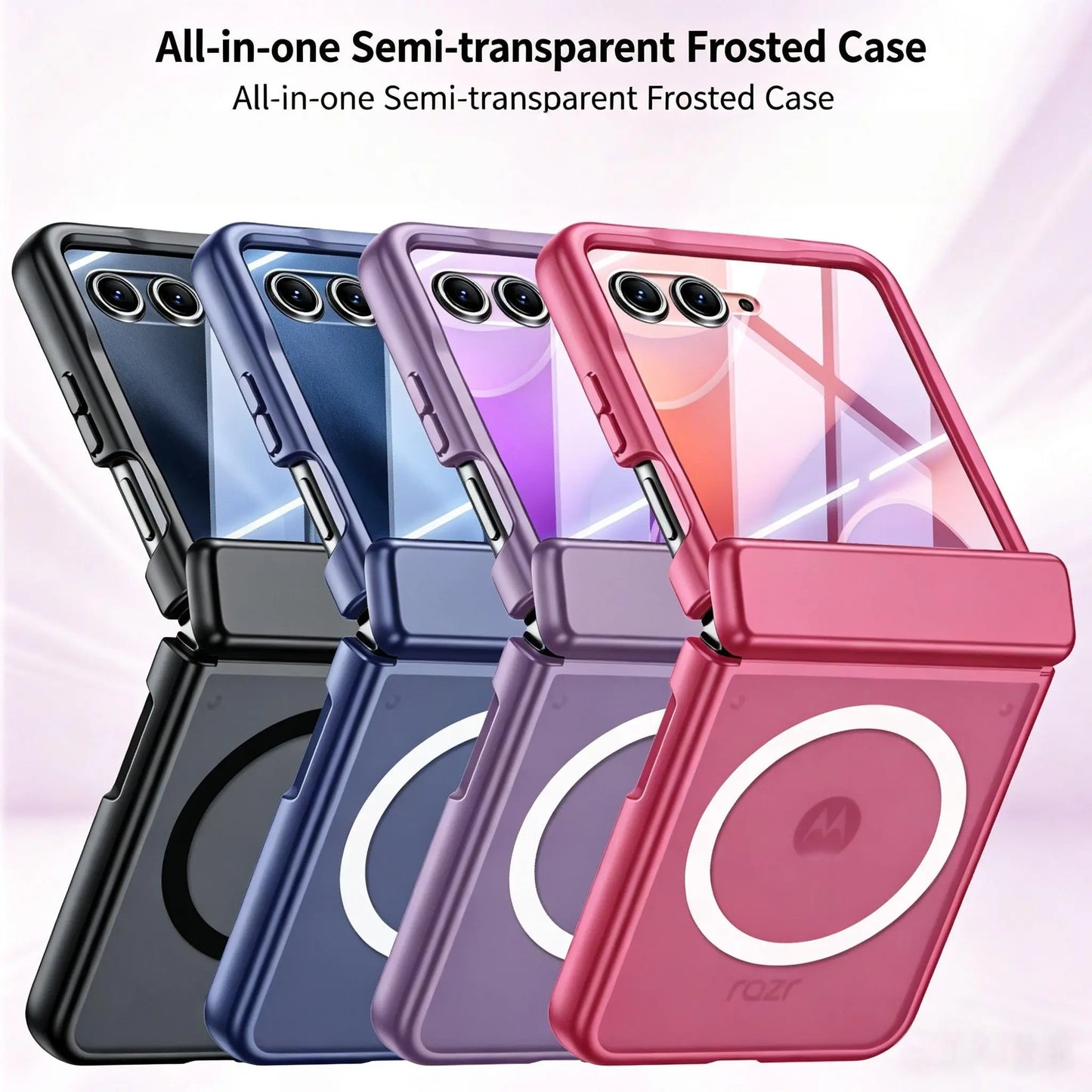 All-In-One Semi-Transparent Frosted MagSafe Case for Motorola Razr 70/60/50 Ultra Pro with Shockproof Hinge Protection