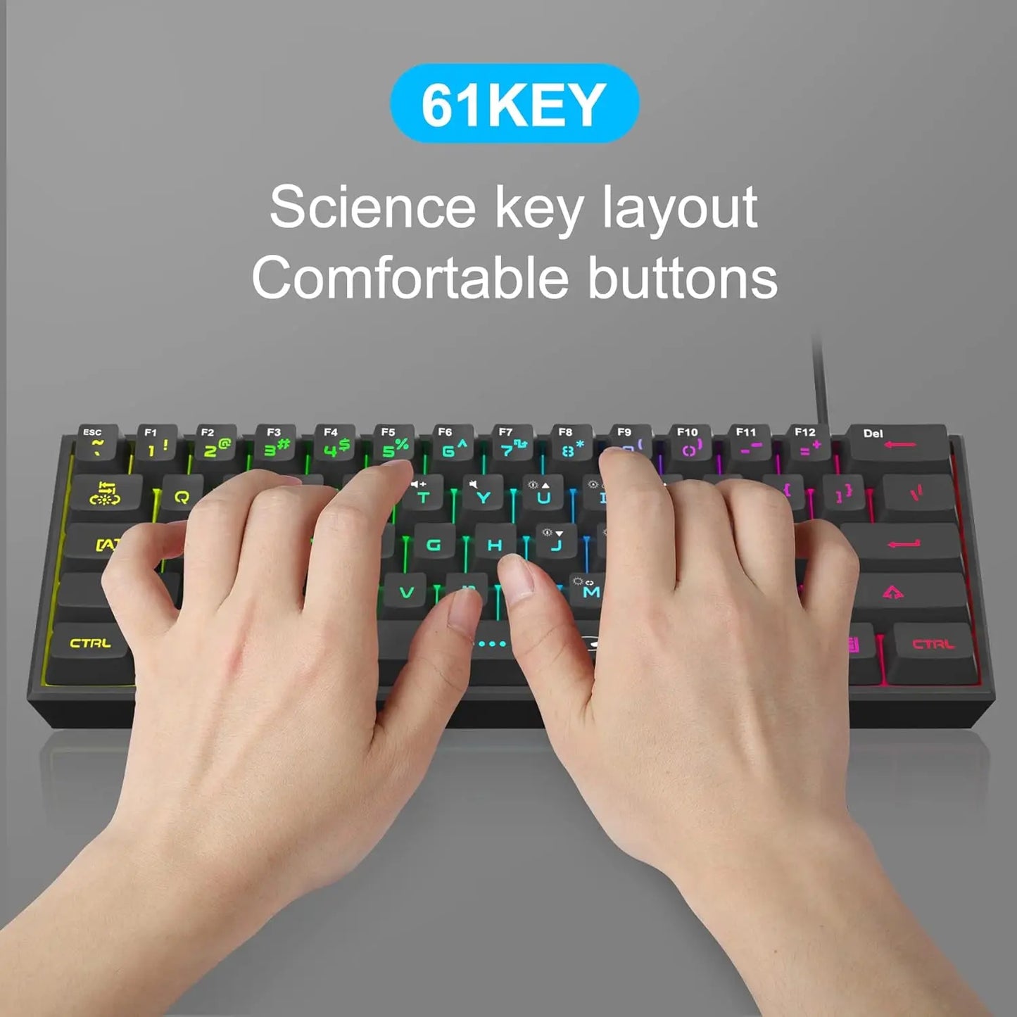 Magegee Mini 60% Gaming Keyboard, RGB Backlit 61 Key Ultra-Compact Keyboard, TS91 Ergonomic Mechanical Feeling Office Computer Keyboard for PC, MAC, PS4, Xbox ONE Gamer