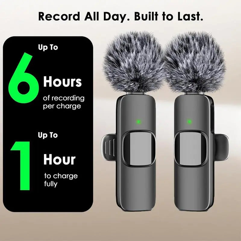 2.4G Wireless Clip-On Microphone with Lightning and USB-C Adapters for Professional Audio Recording in Video Production, YouTube, and Interviews