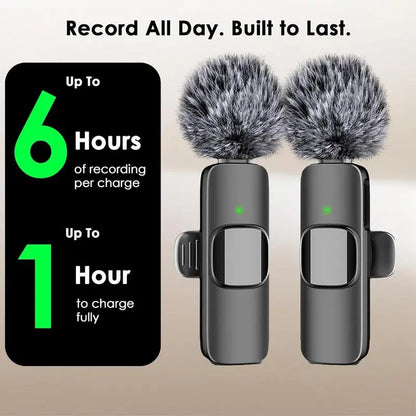 2.4G Wireless Clip-On Microphone with Lightning and USB-C Adapters for Professional Audio Recording in Video Production, YouTube, and Interviews