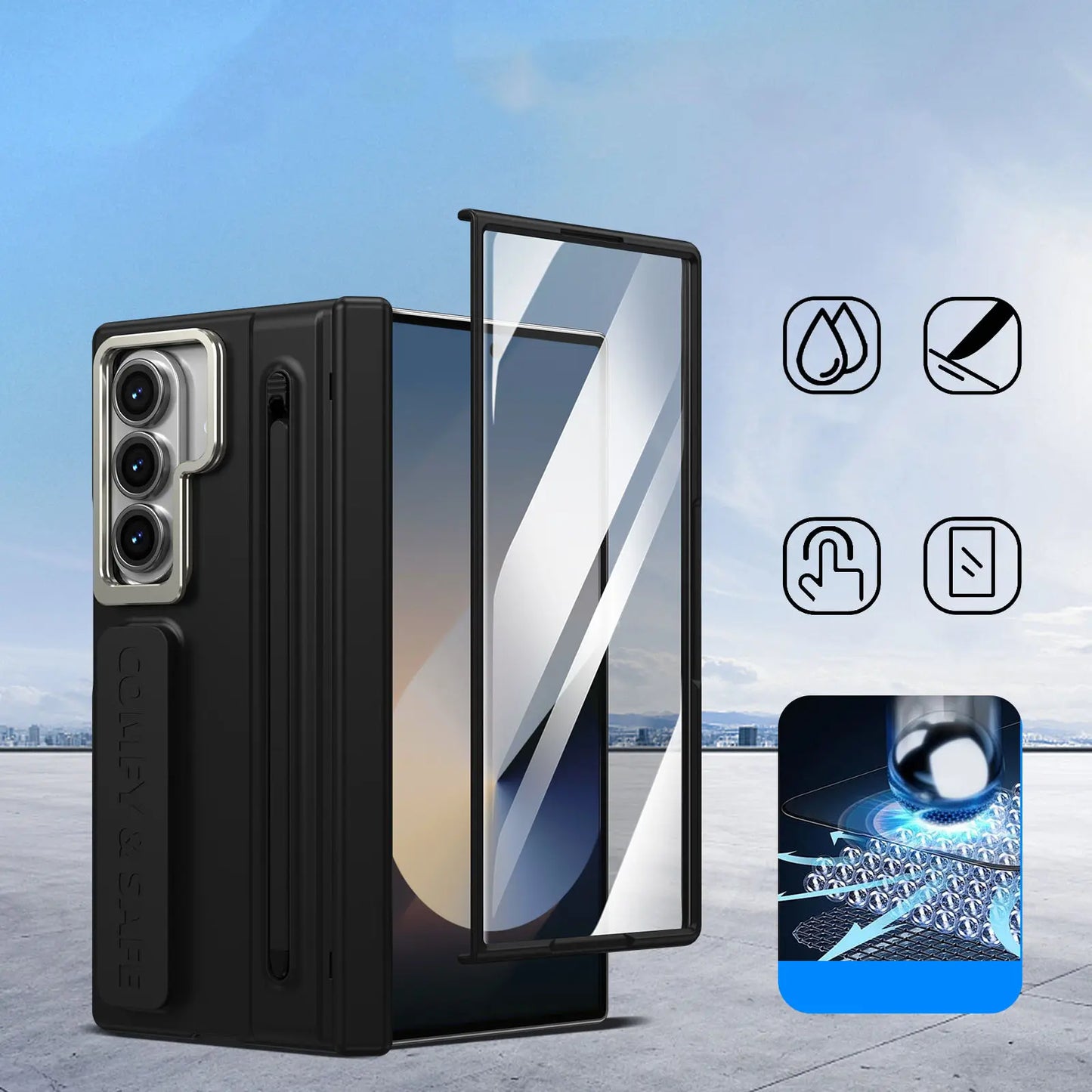 Premium Foldable Phone Case with Built-In Stand & Pen Holder