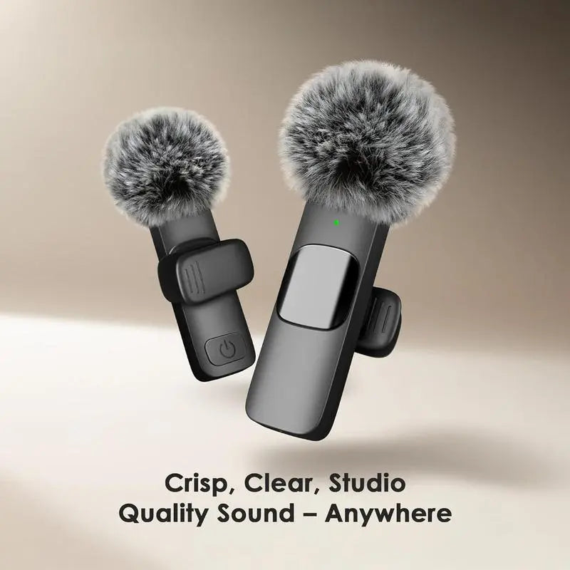 2.4G Wireless Clip-On Microphone with Lightning and USB-C Adapters for Professional Audio Recording in Video Production, YouTube, and Interviews