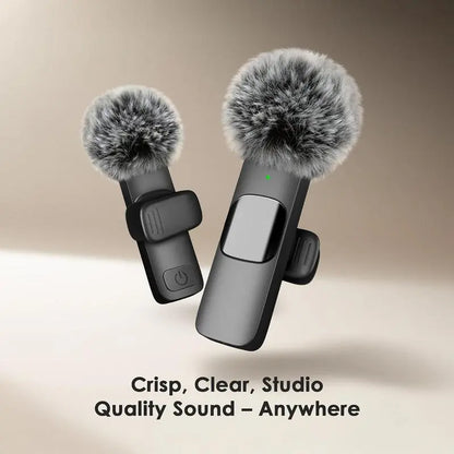 2.4G Wireless Clip-On Microphone with Lightning and USB-C Adapters for Professional Audio Recording in Video Production, YouTube, and Interviews
