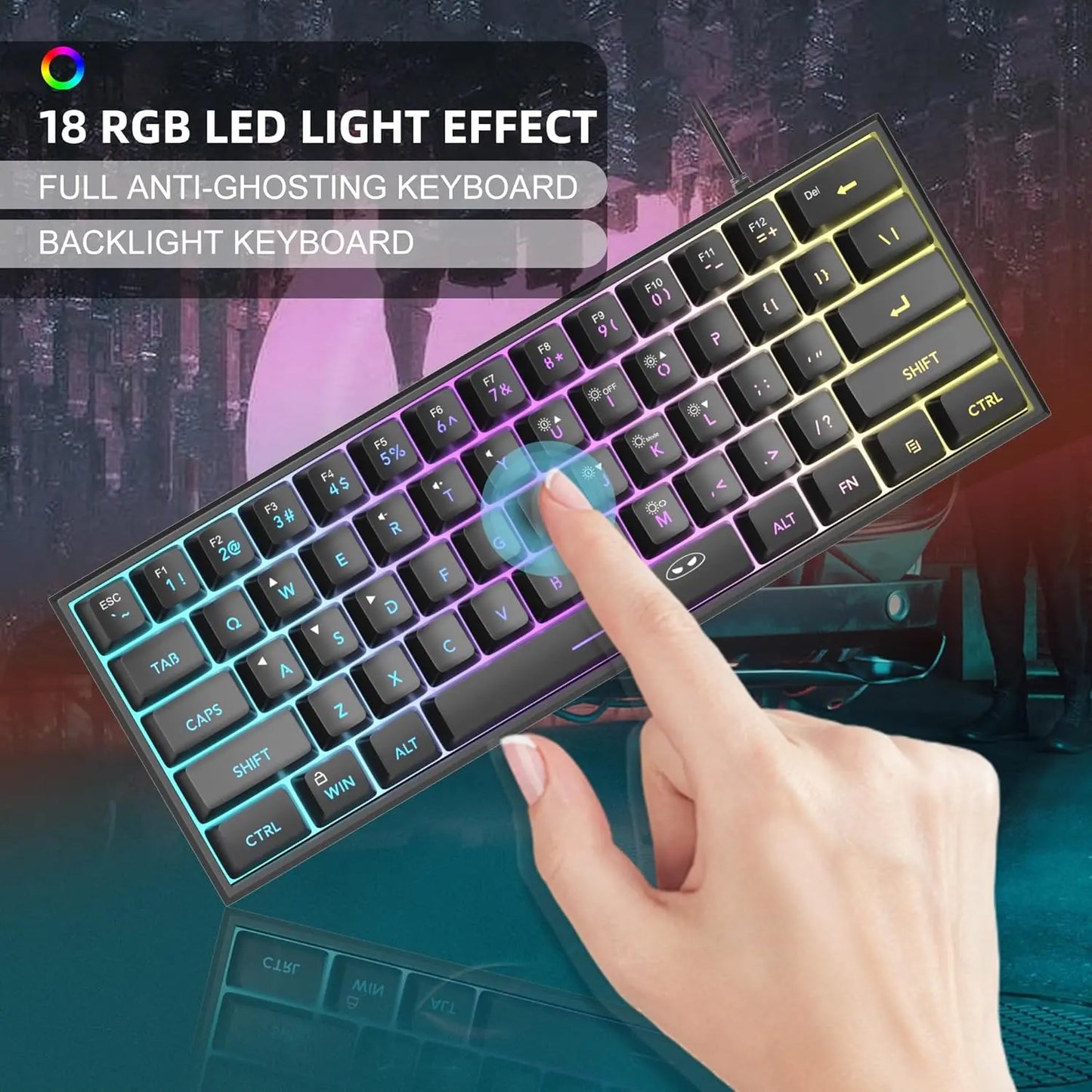 Magegee Mini 60% Gaming Keyboard, RGB Backlit 61 Key Ultra-Compact Keyboard, TS91 Ergonomic Mechanical Feeling Office Computer Keyboard for PC, MAC, PS4, Xbox ONE Gamer